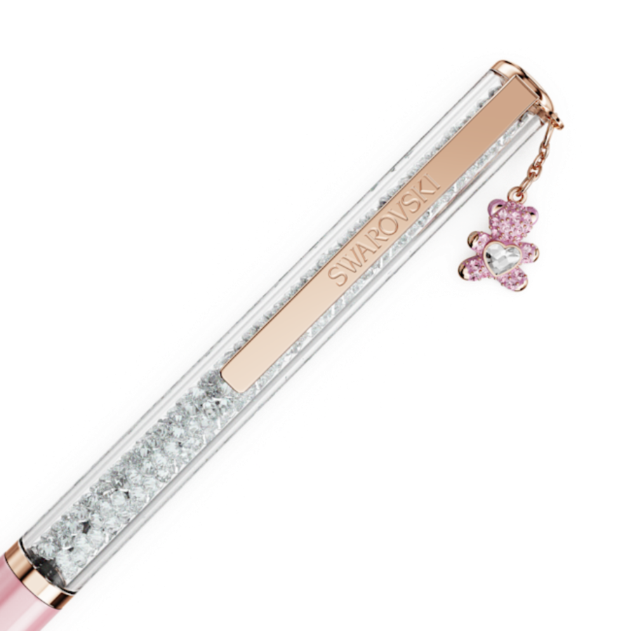 Resim Crystalline Tükenmez Kalem, Ayıcık, Pembe, Pembe lakeli, pembe altın rengi kaplama