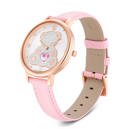 Resim Teddy Saat, İsviçre Üretimi, Deri kayış, Pembe, Pembe altın rengi yüzey