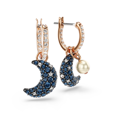 Resim Luna damla küpeler, Kristal inci, Asimetrik tasarım, Ay, Çok renkli, Pembe altın rengi kaplama