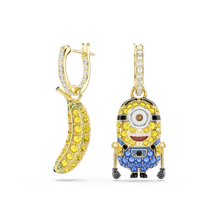Resim Minions Stuart and Banana halka küpeler, Pavé, Mini, Çok renkli, Altın rengi kaplama