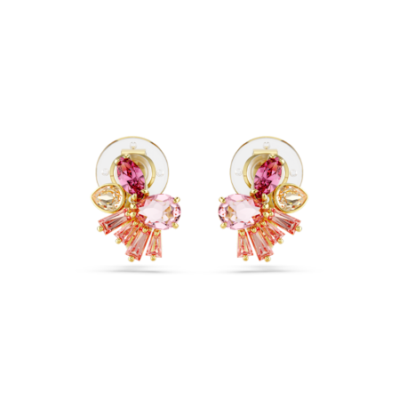 Resim Gema Klipsli Küpeler, Karışık kesimler, Çiçek, Pembe, Altın rengi kaplama