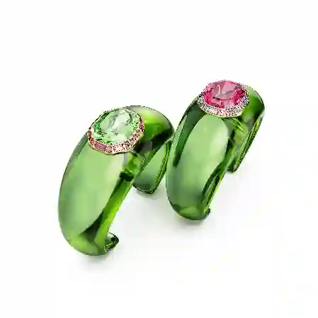 Resim Dulcis Kelepçe, Set (2), Sekizgen kesim, Pavé, Çok renkli, Altın rengi kaplama