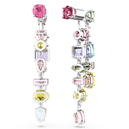 Resim Gema damla küpeler, Asimetrik tasarım, Karışık kesimler, Uzun, Çok renkli, Rodyum kaplama