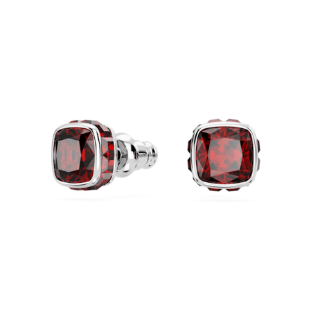 Resim Birthstone düğme Küpeler, Kare kesim, Ocak, Kırmızı, Rodyum kaplama