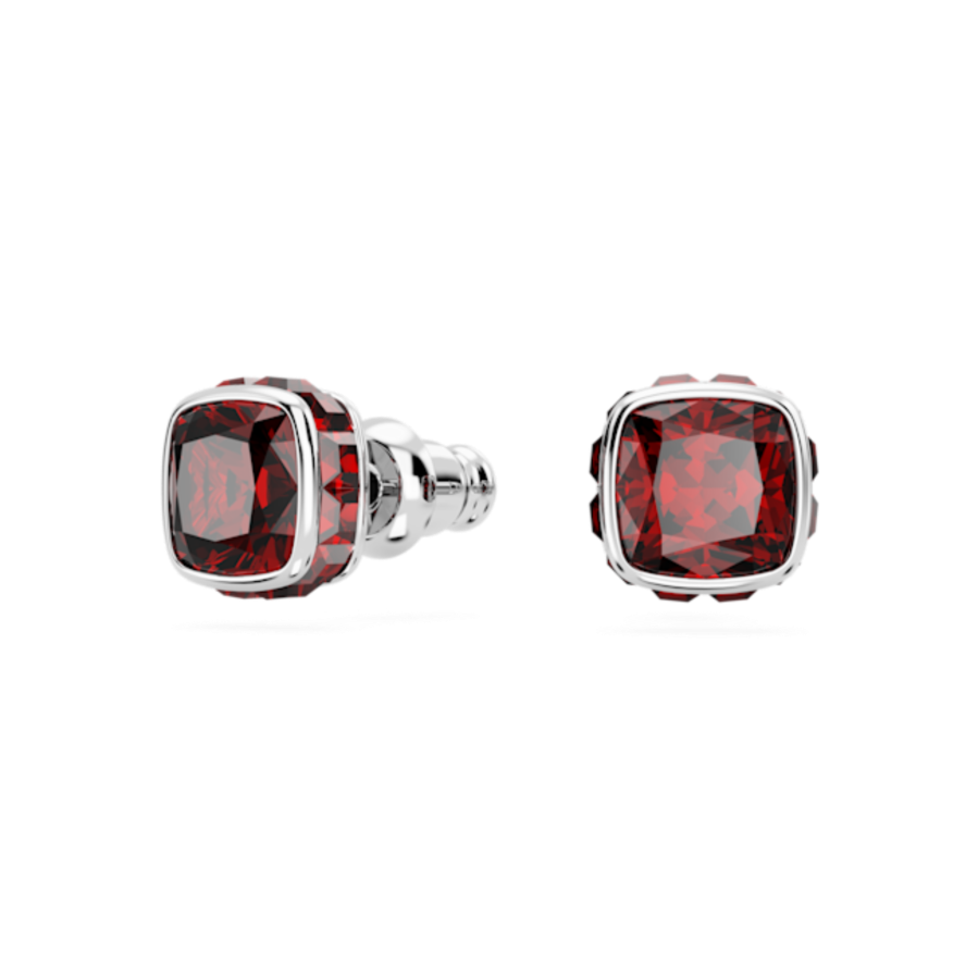Resim Birthstone düğme Küpeler, Kare kesim, Ocak, Kırmızı, Rodyum kaplama