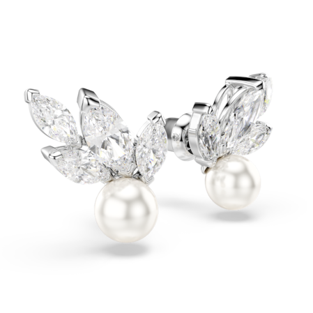 Resim Louison Pearl düğme Küpeler, Yaprak, Beyaz, Rodyum kaplama