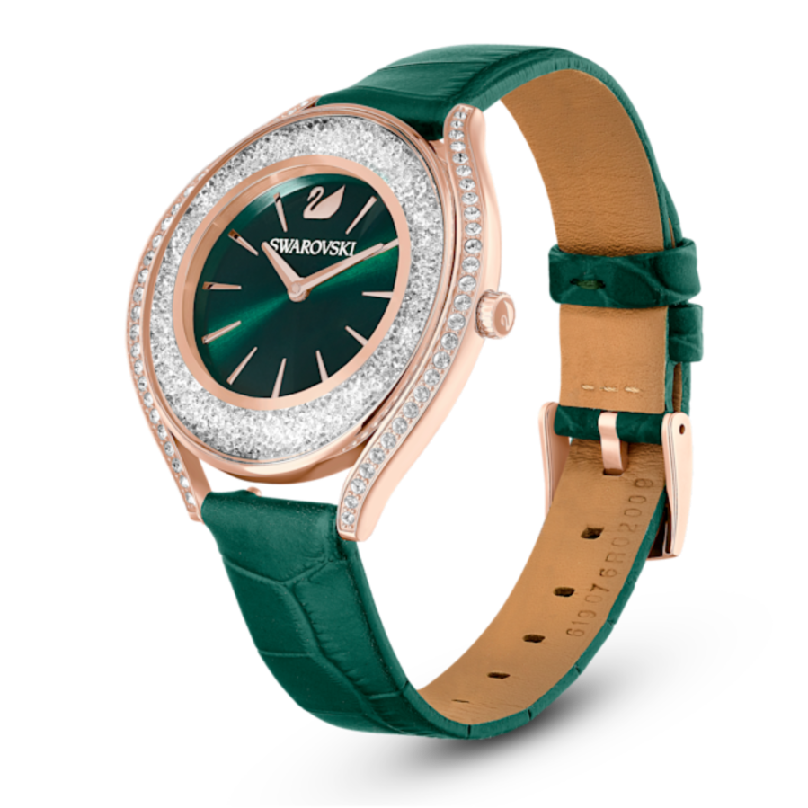 Resim Crystalline Aura Saat, İsviçre Üretimi, Deri kayış, Yeşil, Pembe altın rengi yüzey
