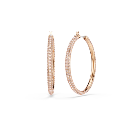 Resim Stone halka küpeler, Pavé, Büyük, Beyaz, Pembe altın rengi kaplama