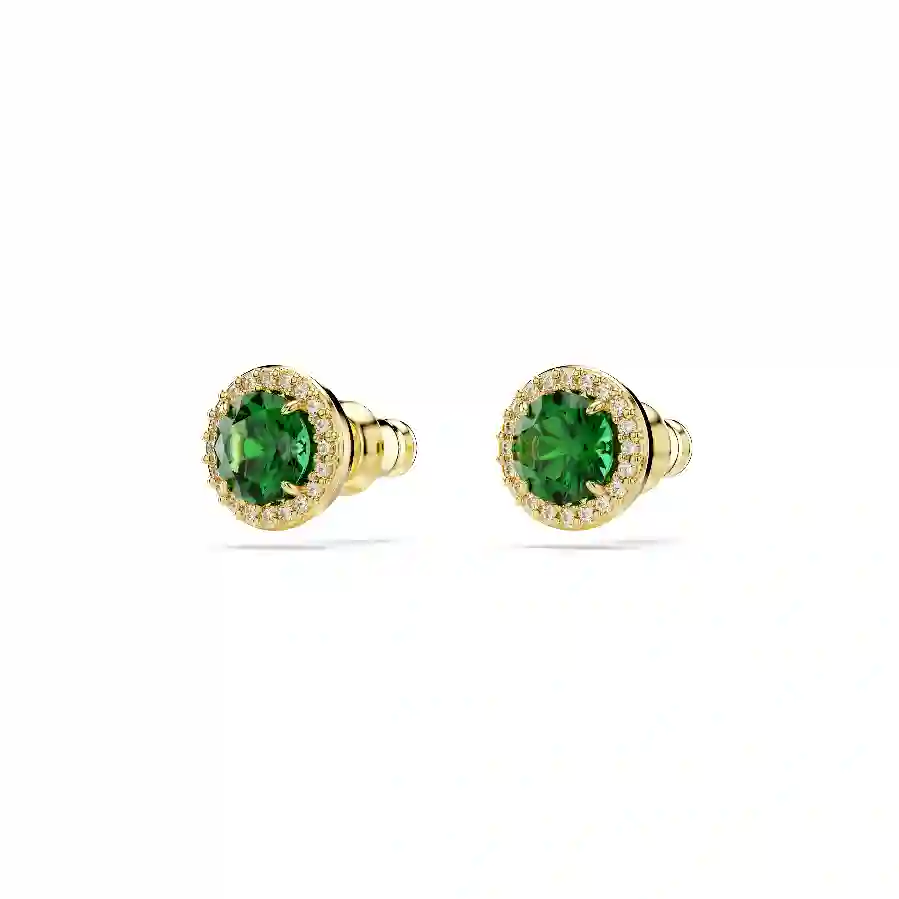 Resim Una Angelic düğme Küpeler, Yuvarlak kesim, Yeşil, Altın rengi kaplama