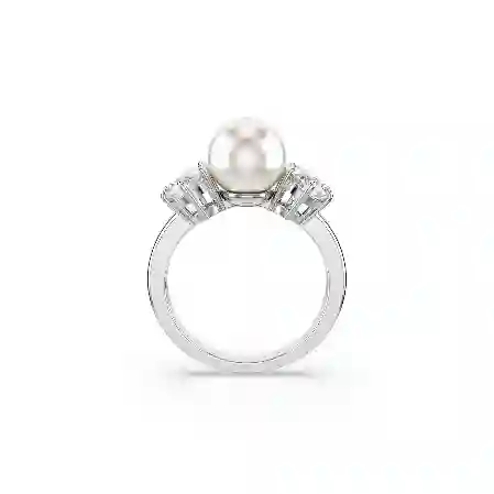 Resim Matrix Kokteyl Yüzüğü, Kristal inci, Yuvarlak kesim, Beyaz, Rodyum kaplama