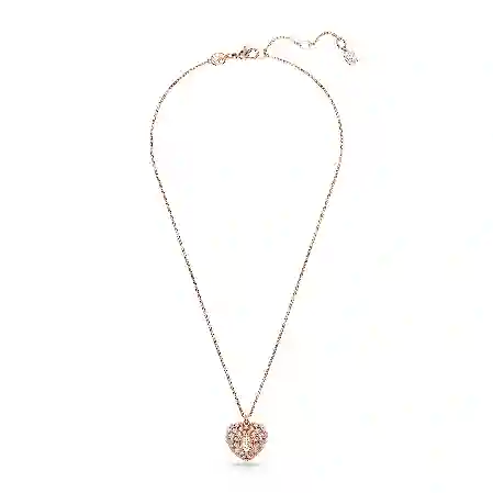 Resim Hyperbola Kolye, Kristal inci, Kalp, Beyaz, Pembe altın rengi kaplama