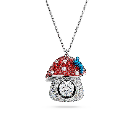 Resim Alice in Wonderland Kolye, Mantar, Kırmızı, Rodyum kaplama