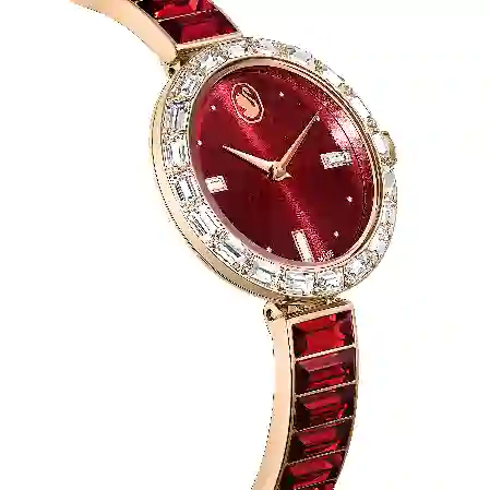 Resim Matrix Bangle Saat, İsviçre Üretimi, Kristal bileklik, Kırmızı, Pembe altın rengi yüzey