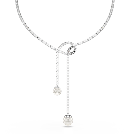 Resim Matrix Y-Kolye, Kristal inci, Yuvarlak kesim, Beyaz, Rodyum kaplama