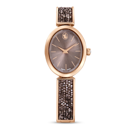Resim Crystal Rock Oval Saat, İsviçre Üretimi, Kristal bileklik, Gri, Pembe altın rengi yüzey