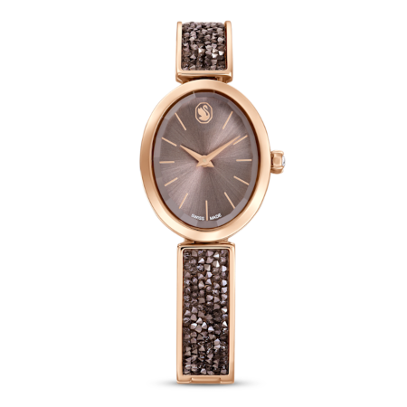 Resim Crystal Rock Oval Saat, İsviçre Üretimi, Kristal bileklik, Gri, Pembe altın rengi yüzey