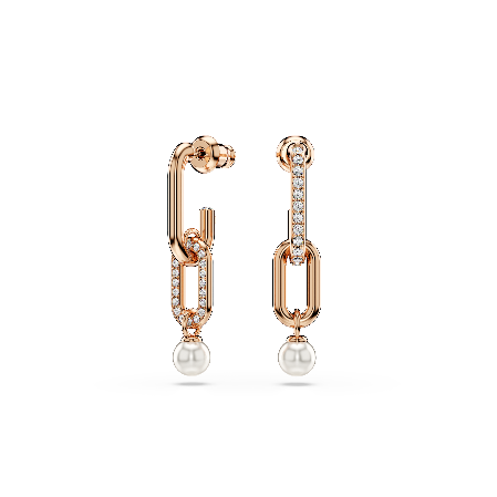 Resim Constella damla küpeler, Kristal inci, Yuvarlak kesim, Beyaz, Pembe altın rengi kaplama