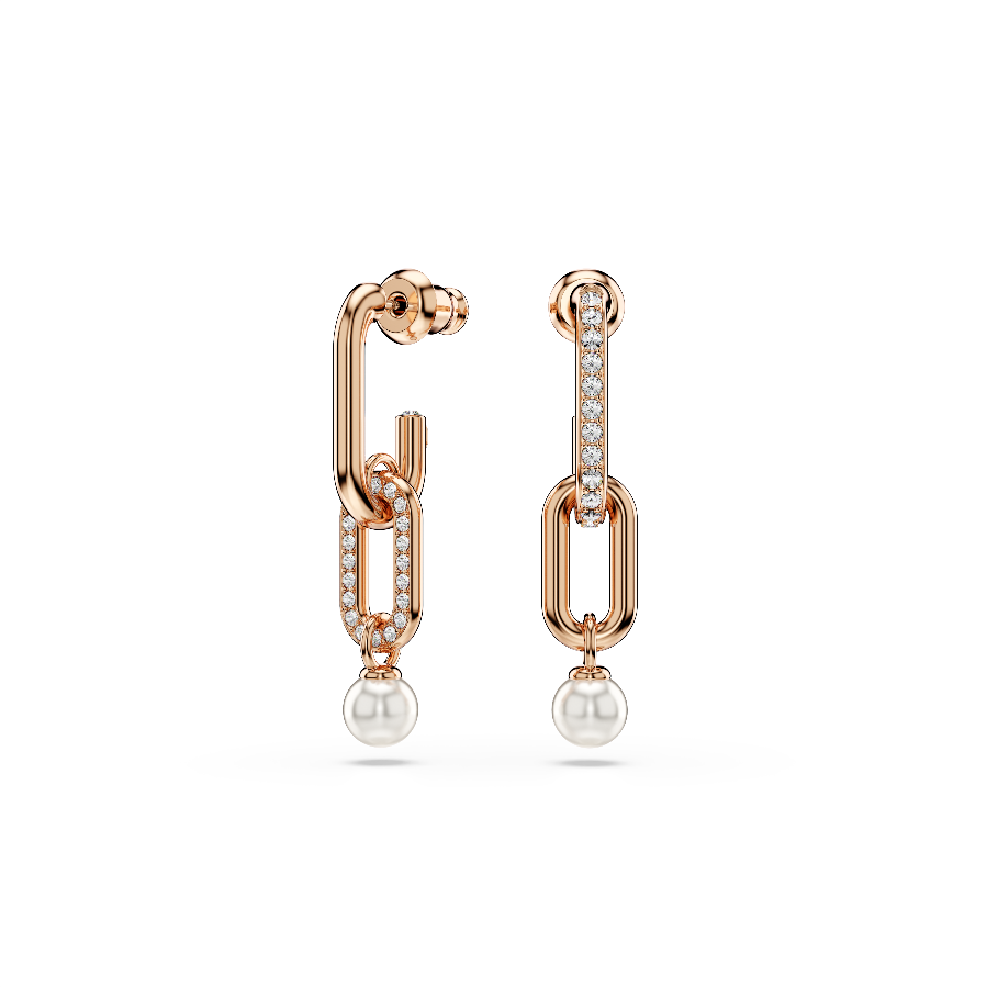 Resim Constella damla küpeler, Kristal inci, Yuvarlak kesim, Beyaz, Pembe altın rengi kaplama