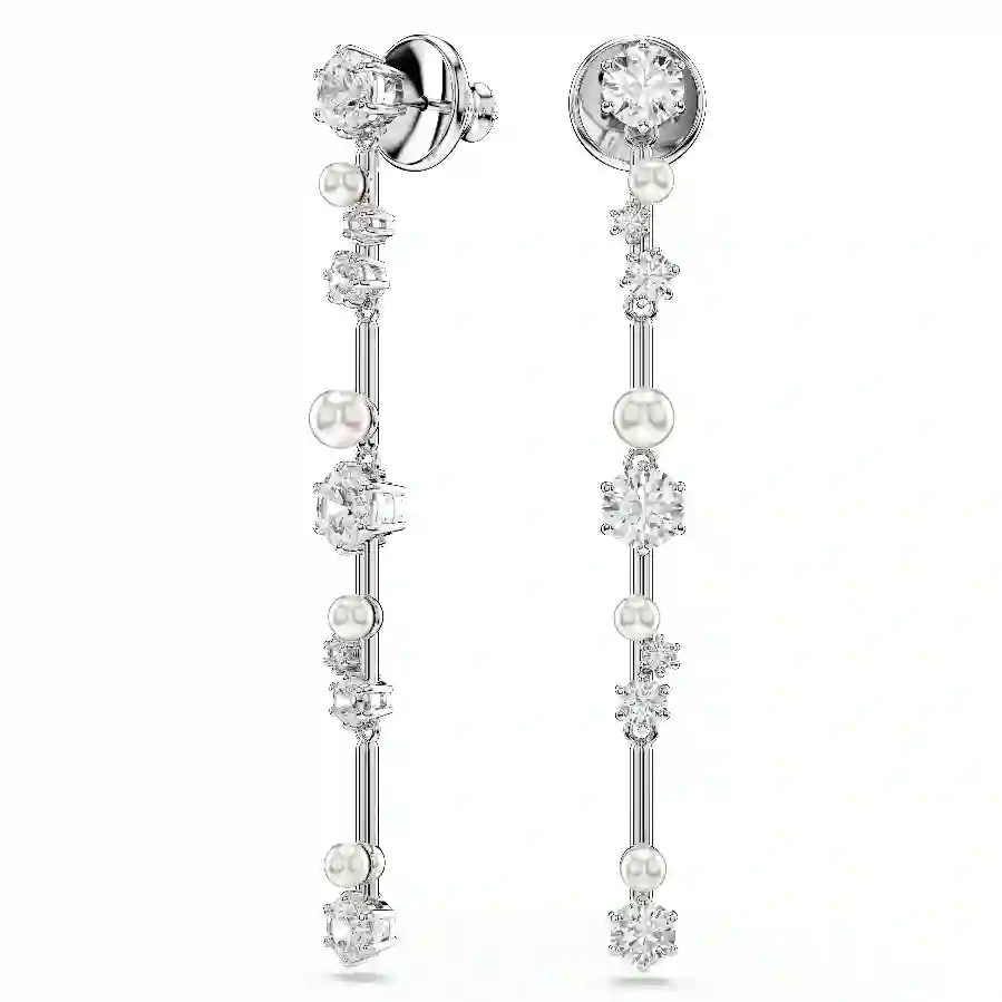 Resim Constella damla küpeler, Kristal inci, Yuvarlak kesimler, Beyaz, Rodyum kaplama