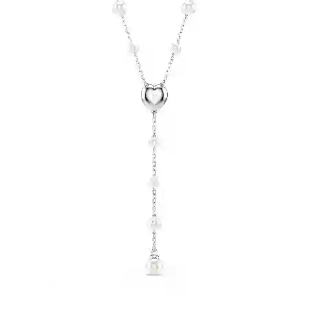 Resim Ariana Grande x Swarovski Y-Kolye, Karışık kesimler, Kristal inci, Kalp, Beyaz, Rodyum kaplama