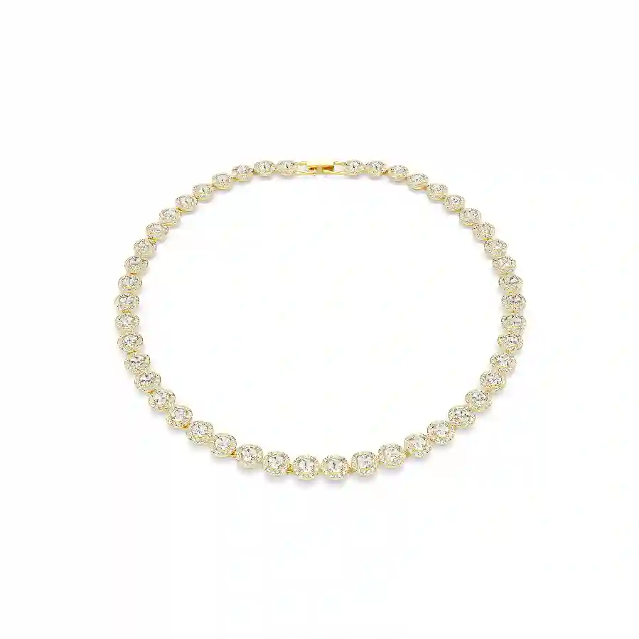 Resim Una Angelic Tennis kolye, Yuvarlak kesim, Beyaz, Altın rengi kaplama