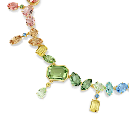 Resim Gema Kolye, Karışık kesimler, Sallantılı kristaller, Çok renkli, Altın rengi kaplama