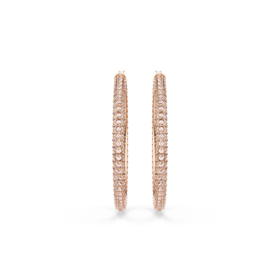 Resim Stone halka küpeler, Pavé, Büyük, Beyaz, Pembe altın rengi kaplama