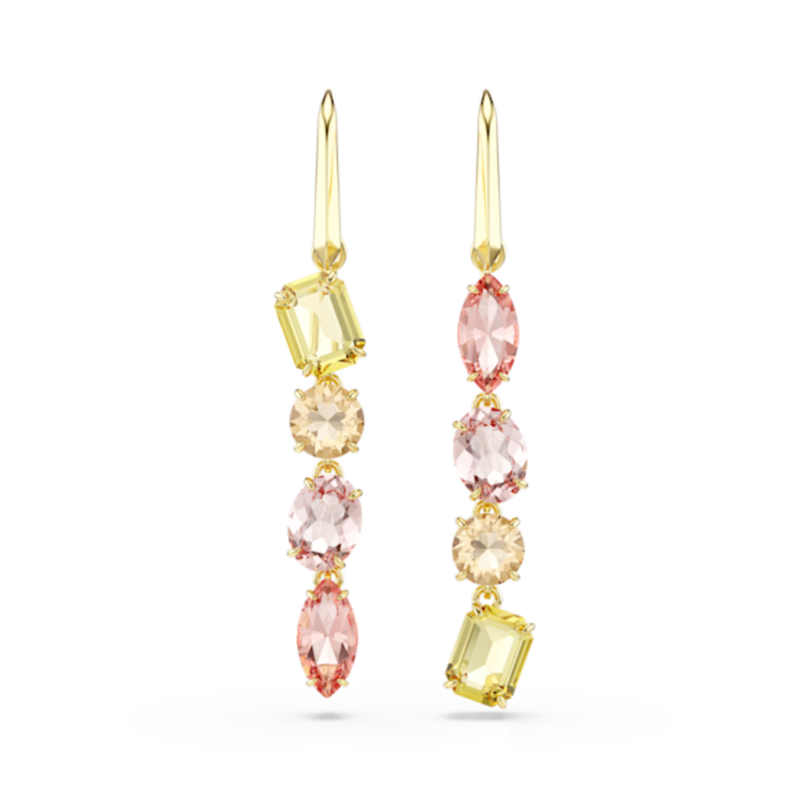 Resim Gema damla küpeler, Asimetrik tasarım, Karışık kesimler, Pembe, Altın rengi kaplama