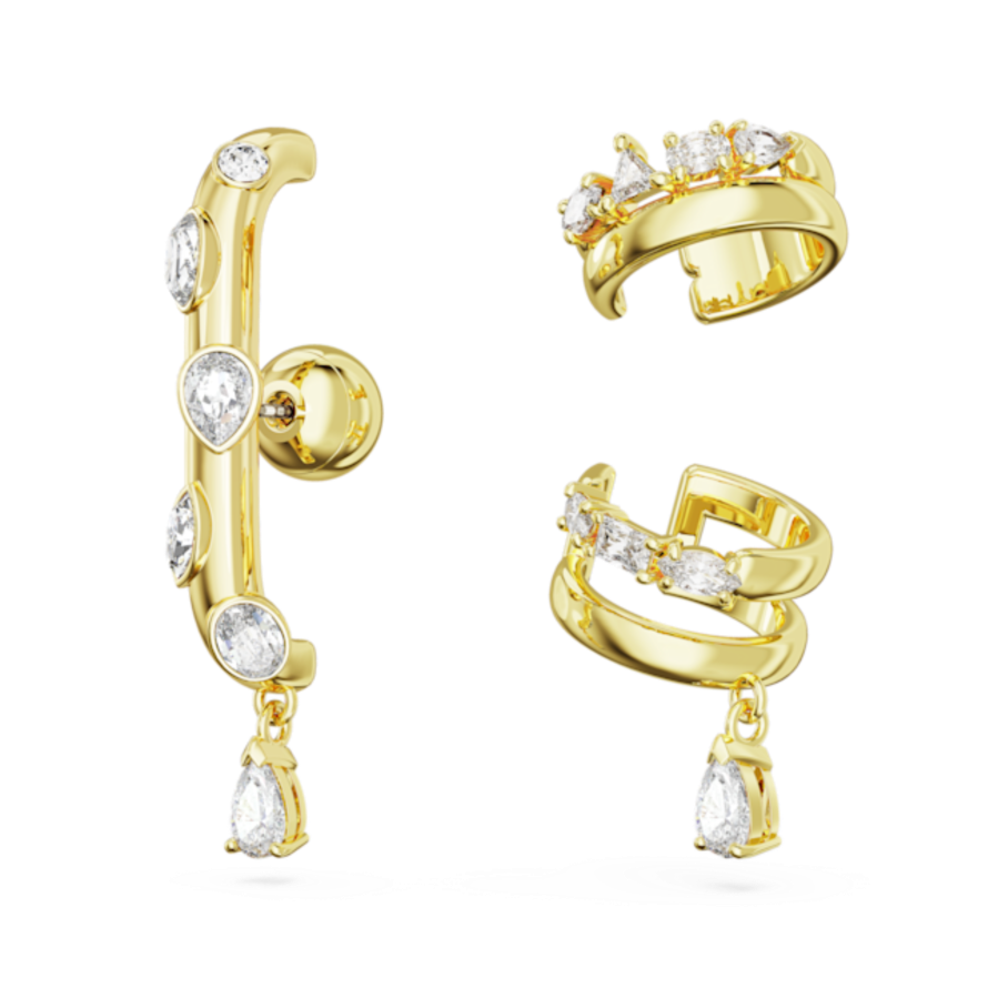 Resim Dextera Kelepçe Küpe, Set (3), Karışık kesimler, Beyaz, Altın rengi kaplama