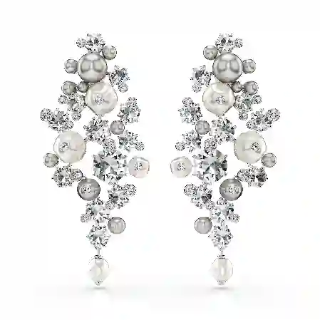 Resim Constella Küpeler, Kristal inci, Yuvarlak kesim, Beyaz, Rodyum kaplama