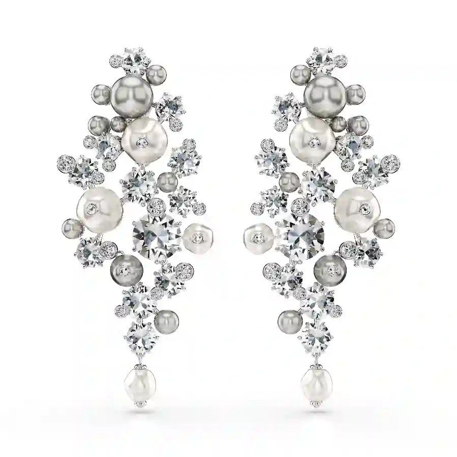 Resim Constella Küpeler, Kristal inci, Yuvarlak kesim, Beyaz, Rodyum kaplama