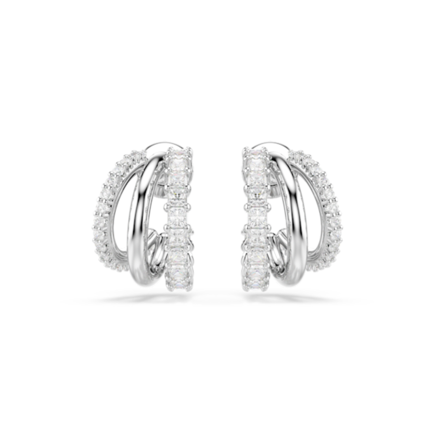 Resim Hyperbola halka küpeler, Yuvarlak kesim, Mini, Beyaz, Rodyum kaplama