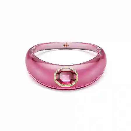 Resim Gerdanlık, Sekizgen kesim, Pavé, Pembe, Altın rengi kaplama