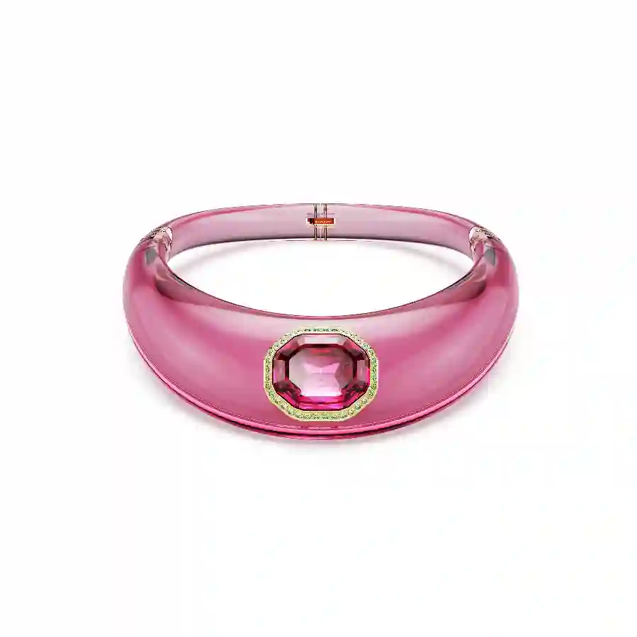Resim Gerdanlık, Sekizgen kesim, Pavé, Pembe, Altın rengi kaplama