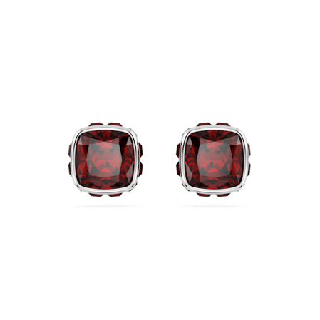 Resim Birthstone düğme Küpeler, Kare kesim, Ocak, Kırmızı, Rodyum kaplama