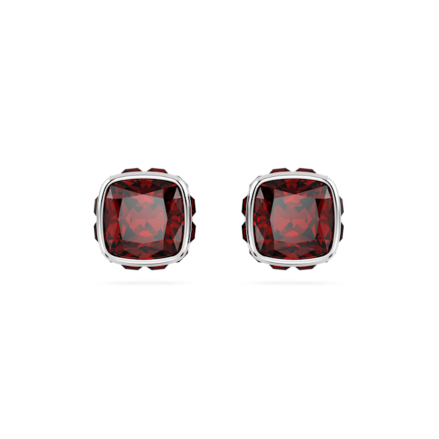 Resim Birthstone düğme Küpeler, Kare kesim, Ocak, Kırmızı, Rodyum kaplama