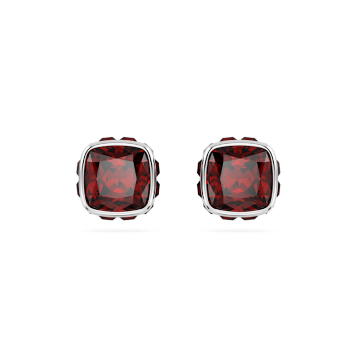 Resim Birthstone düğme Küpeler, Kare kesim, Ocak, Kırmızı, Rodyum kaplama