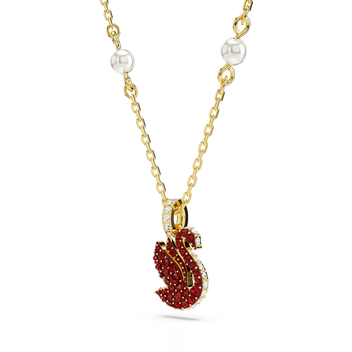 Resim Swarovski Iconic Swan Set, Kristal inci, Kuğu, Kırmızı, Altın rengi kaplama
