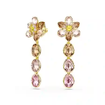 Resim Idyllia damla küpeler, Karışık kesimler, Çiçek, Çok renkli, Altın rengi kaplama