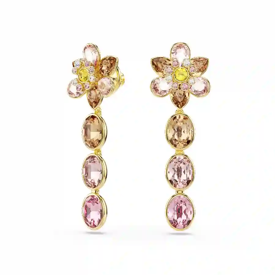 Resim Idyllia damla küpeler, Karışık kesimler, Çiçek, Çok renkli, Altın rengi kaplama