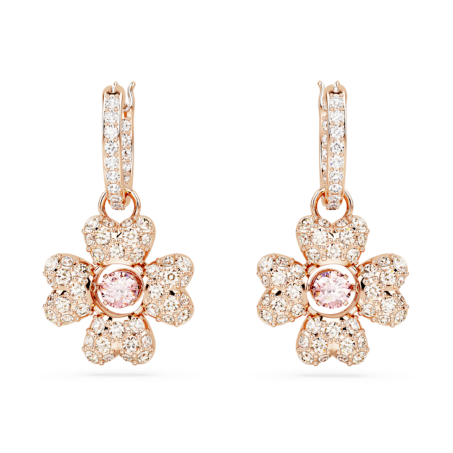 Resim Idyllia damla küpeler, Yonca, Beyaz, Pembe altın rengi kaplama