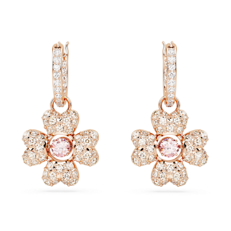 Resim Idyllia damla küpeler, Yonca, Beyaz, Pembe altın rengi kaplama