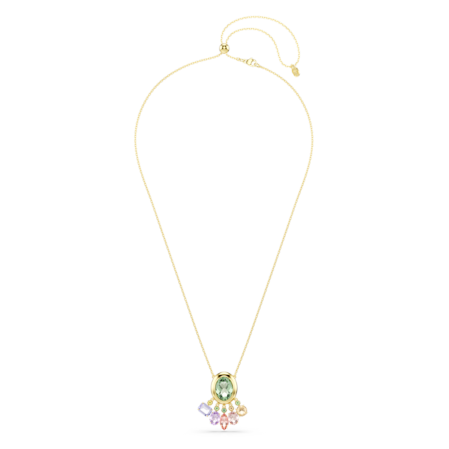 Resim Gema Kolye, Karışık kesimler, Sallantılı kristaller, Çok renkli, Altın rengi kaplama