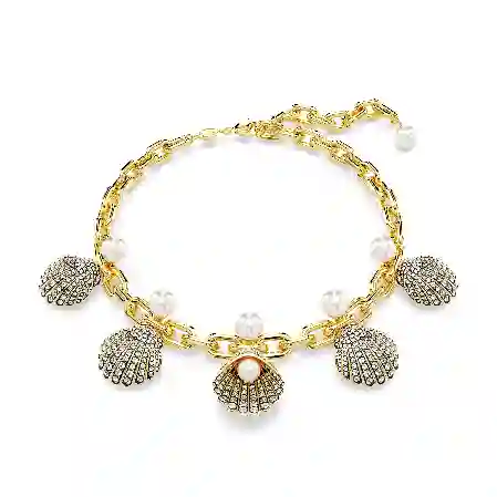 Resim Idyllia Kolye, Kristal inciler, Deniz Kabuğu, Beyaz, Altın rengi kaplama