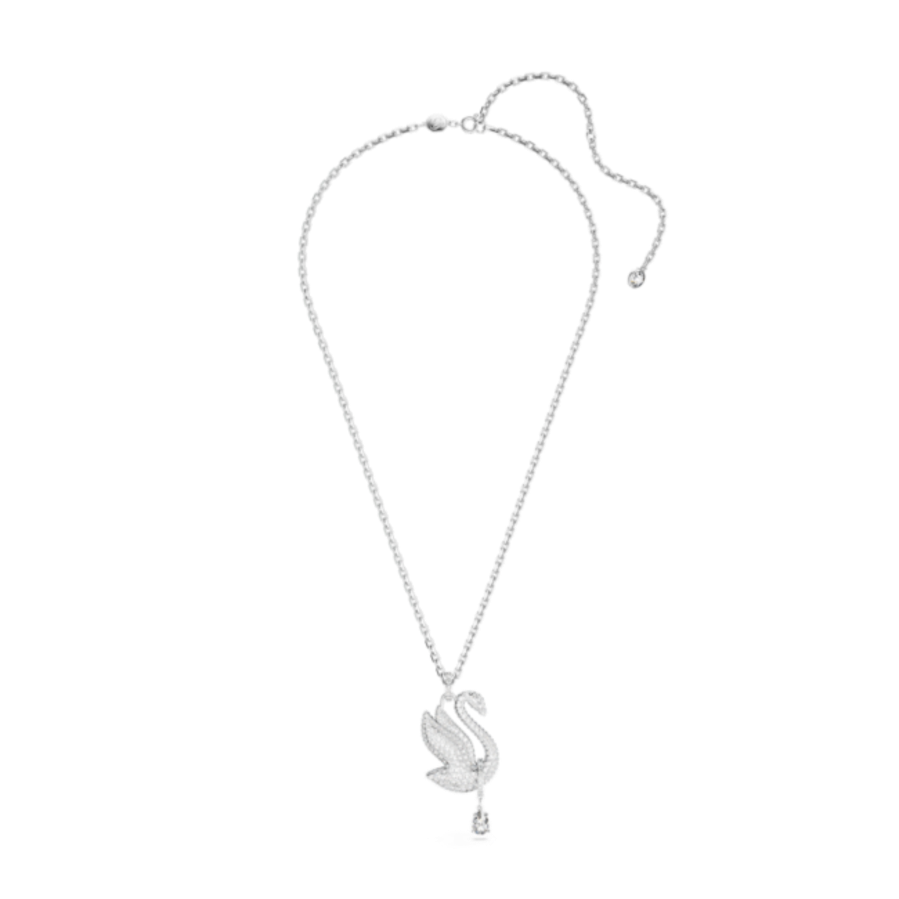Resim Swarovski Iconic Swan Kolye, Kuğu, Uzun, Beyaz, Rodyum kaplama
