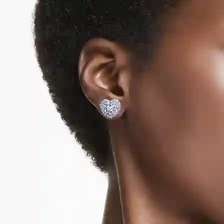 Resim Idyllia düğme Küpeler, Kalp, Mavi, Rodyum kaplama