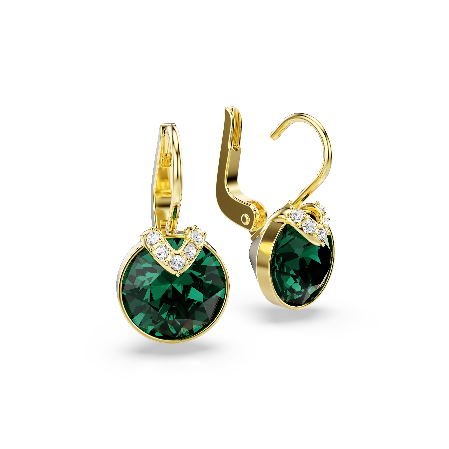 Resim Bella V damla küpeler, Yuvarlak kesim, Yeşil, Altın rengi kaplama