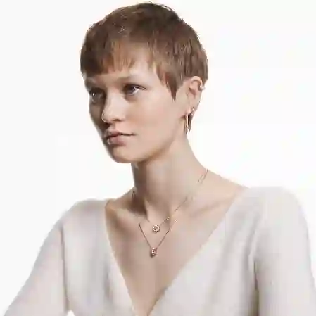 Resim Swarovski Sparkling Dance Kolye, Yuvarlak kesim, Beyaz, Pembe altın rengi kaplama