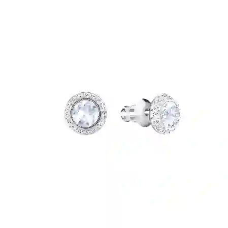 Resim Angelic düğme Küpeler, Yuvarlak kesim, Beyaz, Rodyum kaplama