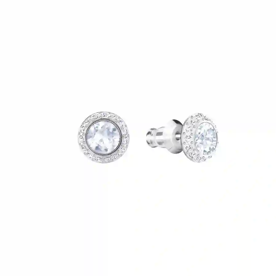 Resim Angelic düğme Küpeler, Yuvarlak kesim, Beyaz, Rodyum kaplama